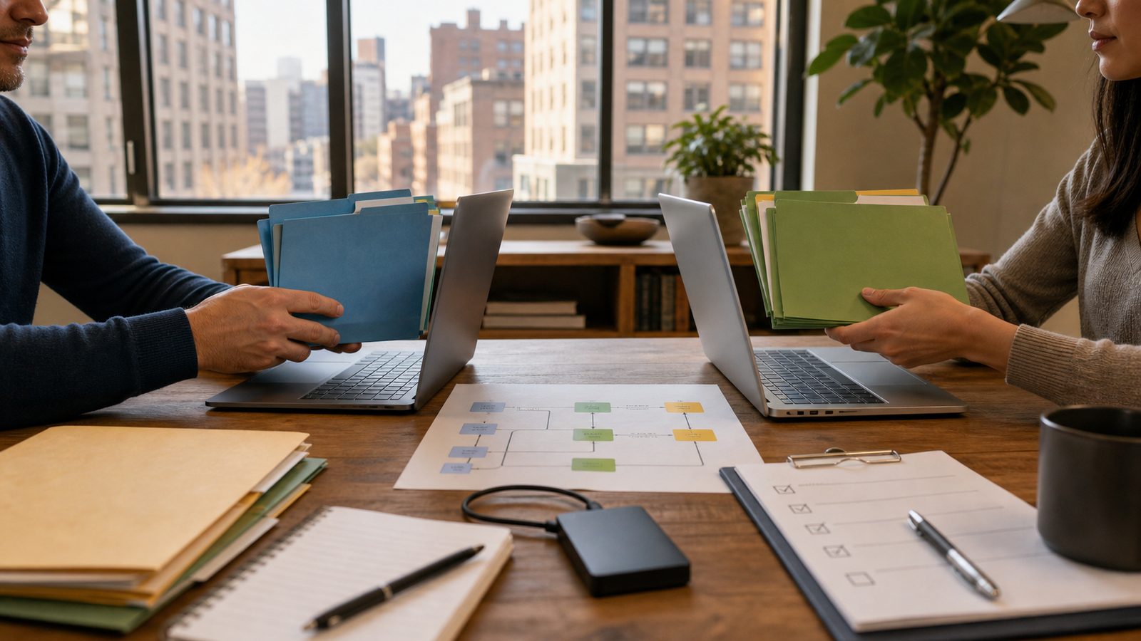 Property team moving organized records between property management systems
