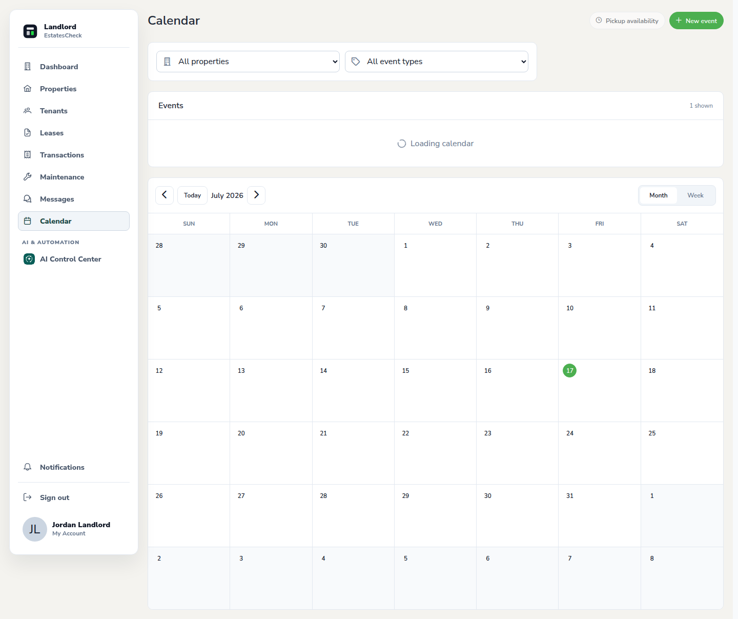 Calendar pickup availability form showing supported appointment windows.