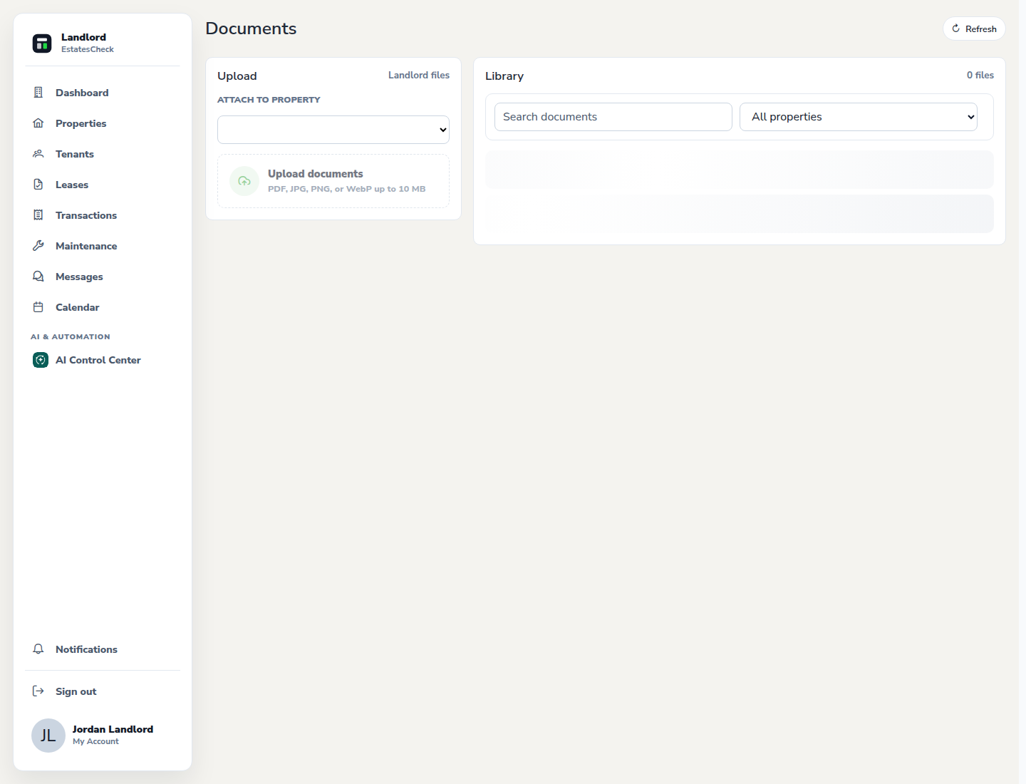 Landlord document library with safe sample rental files.