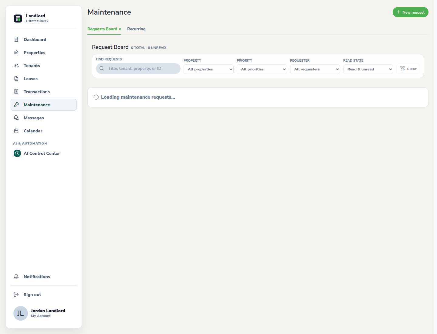 New maintenance request form using safe mock issue details.