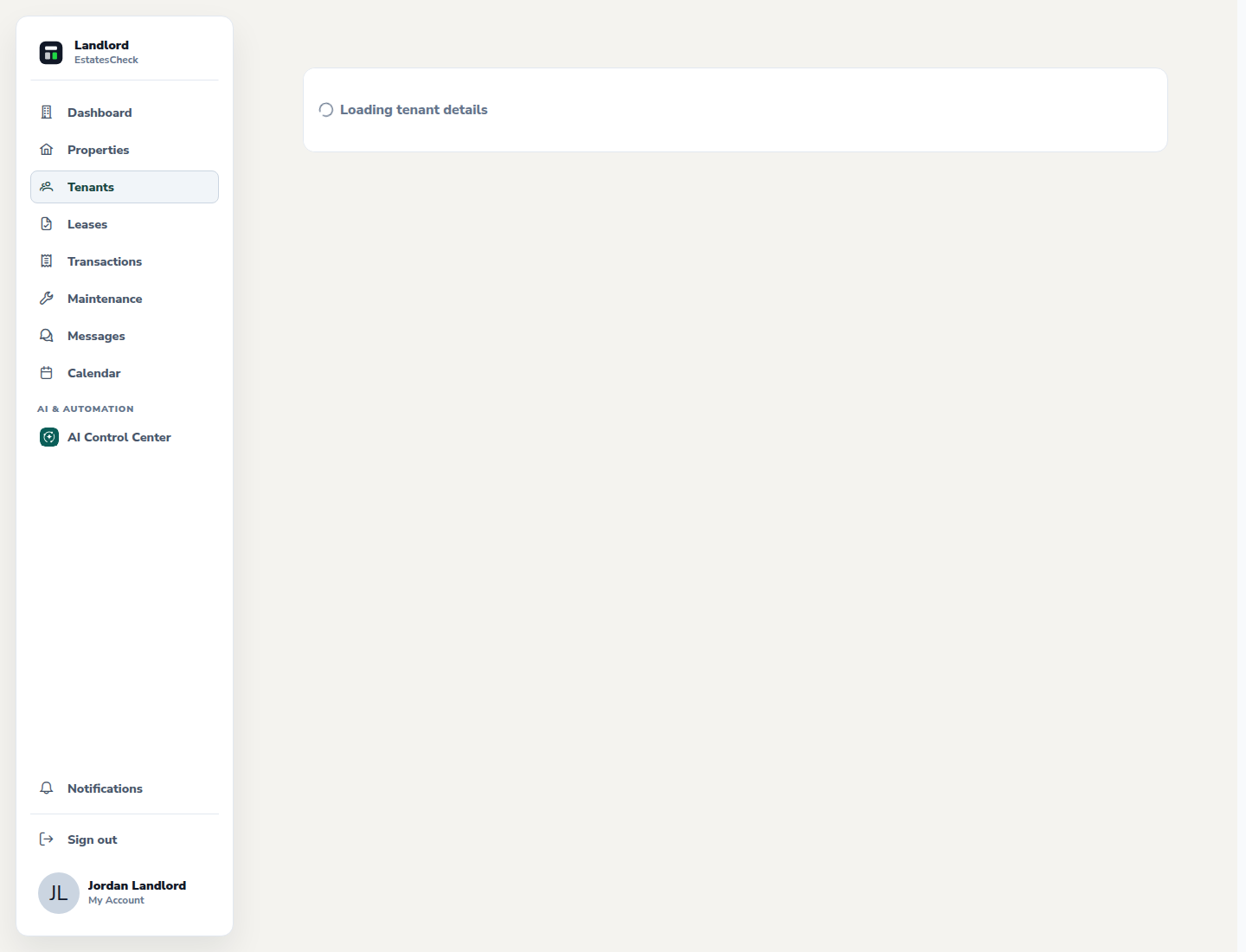 Tenant detail page for a safe sample tenant relationship.