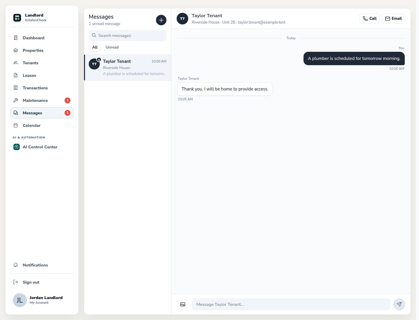 Tenant conversation composer for a clear property-related message.