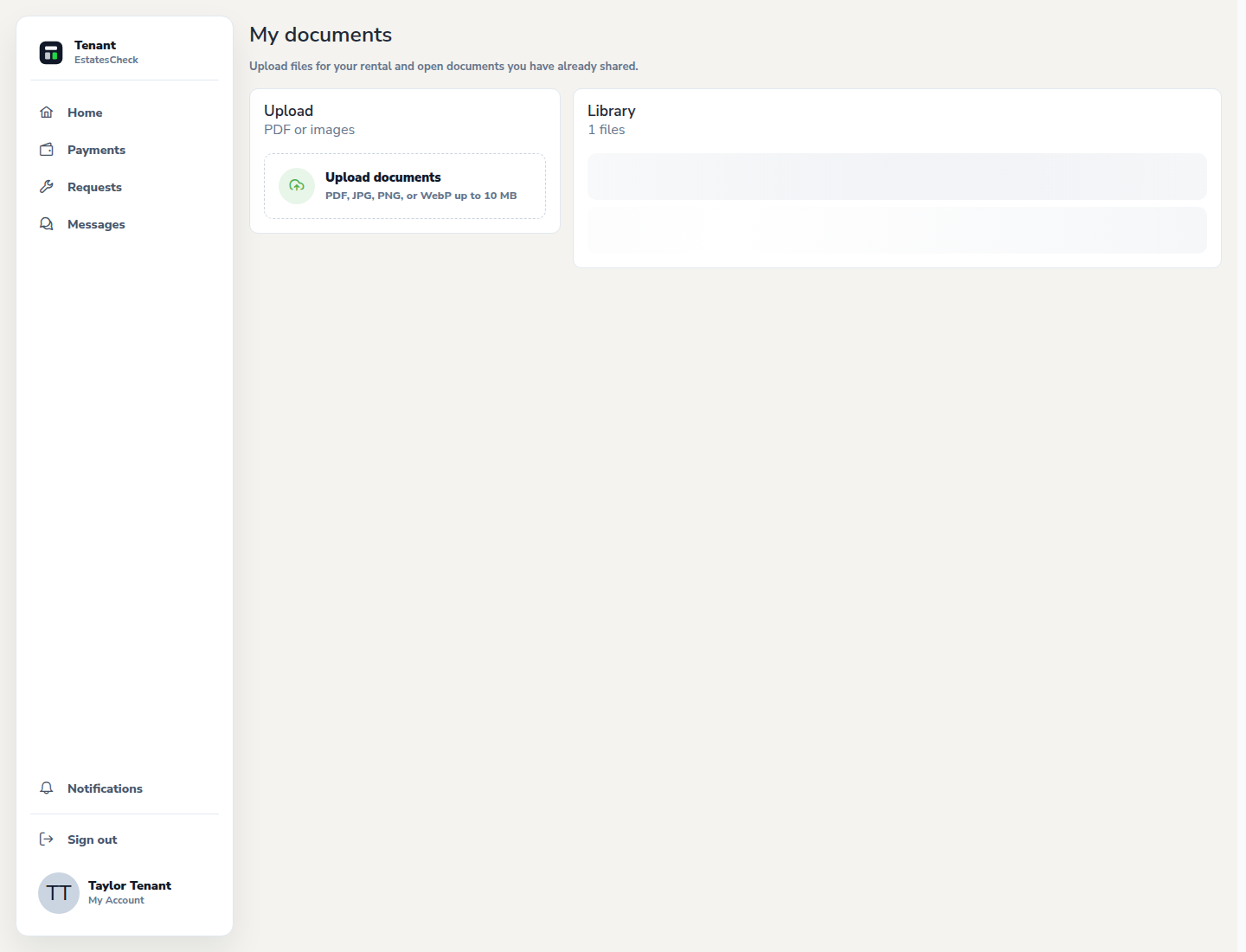 Tenant Documents page showing the file context to verify before acting.